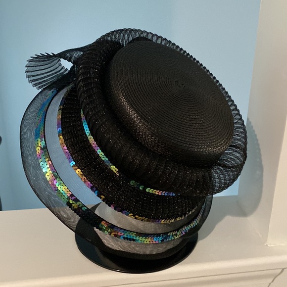 B. Watt of Louisville Derby Hat. Black with Bow and Sequined details - Picture 3 of 8